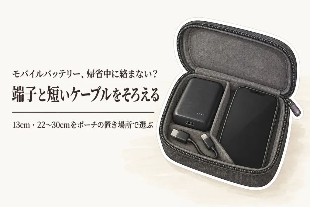 年末年始の帰省にモバイルバッテリーと短い充電ケーブル6選｜外出ポーチの入れ方・選び方